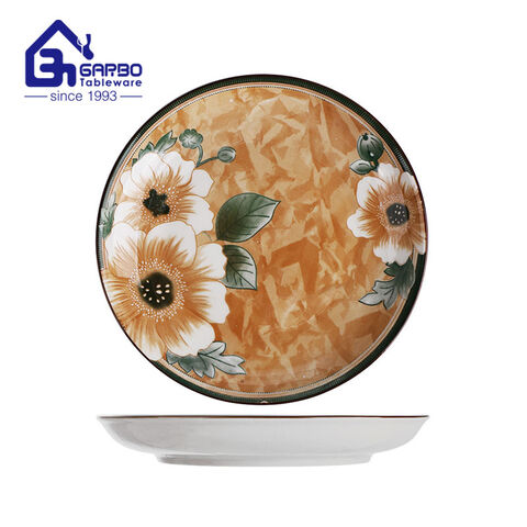 Restaurant use 8inch light yellow color glazed round plate