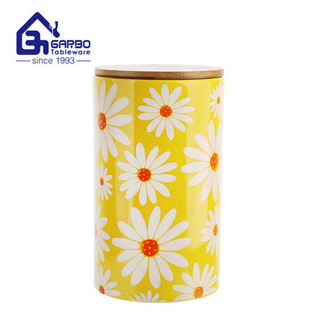 45OZ Printing Logo Porcelain Storage Canister Cylinder Ceramic jar with bamboo cover