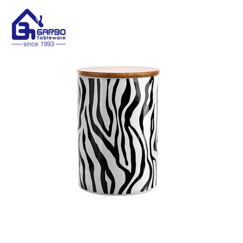 45OZ Baskı Logo Porselen Saklama Kabı Silindir Bambu kapaklı seramik kavanoz