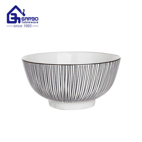 6 inch ceramic rice bowl with underglazed lines decal for wholesale