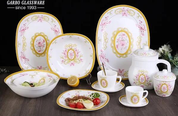 58pcs square shape opal glass dinnerware set with new design