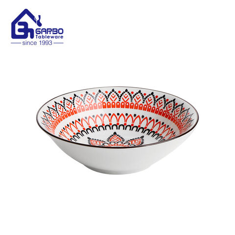 Design de logotipo de 6 polegadas com impressão de tigela de porcelana branca Saladeiras e tigelas de servir de cerâmica de 350ml
