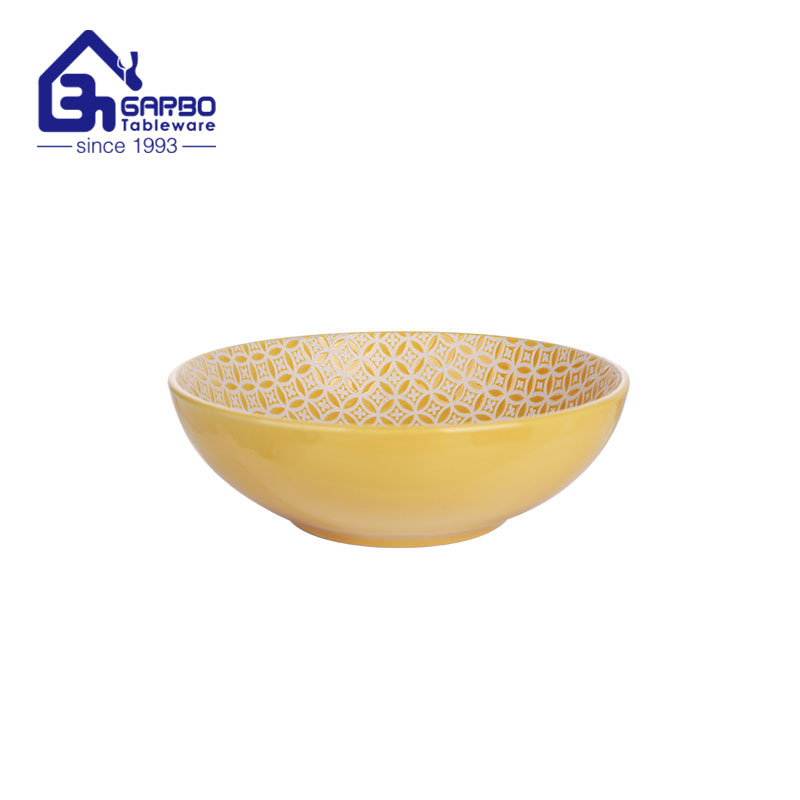 Fuente de fábrica de cuenco de cerámica esmaltada de color amarillo vivo de 7 pulgadas hecha en China