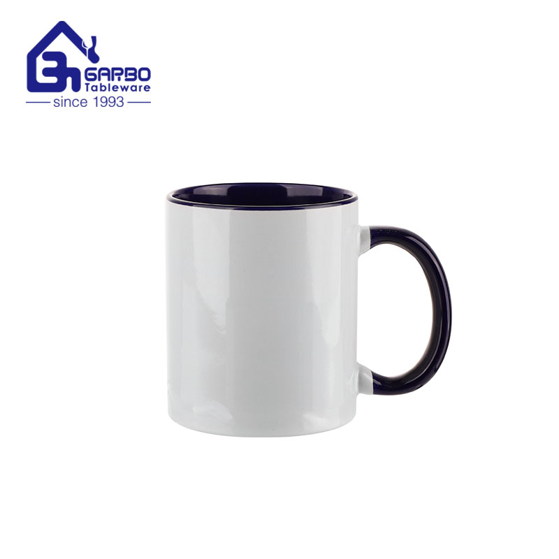 350ml stoneware mug with inner and handle yellow color glazed supplier in China