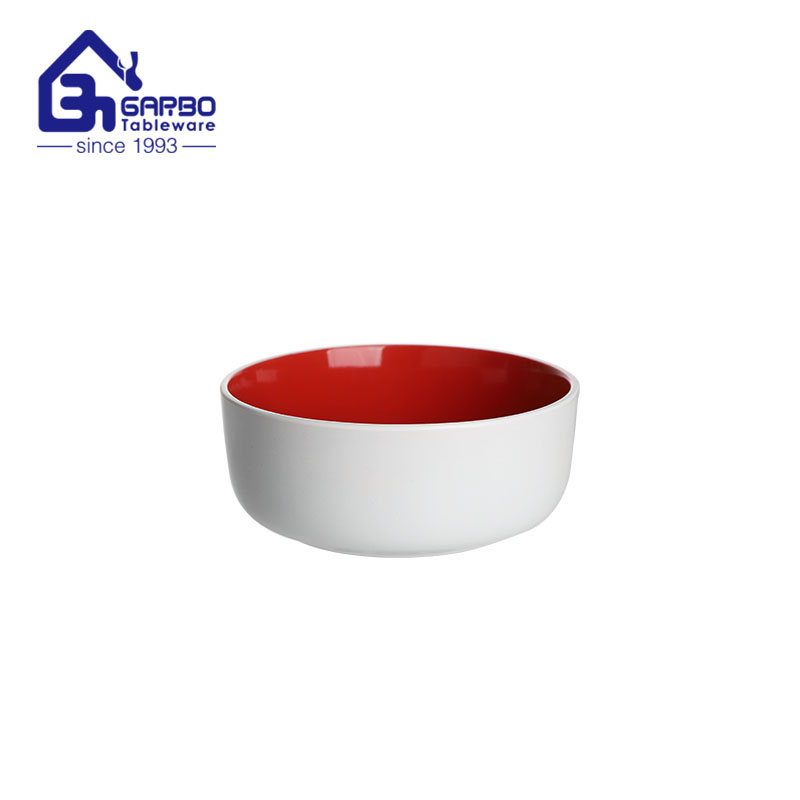 Cuenco redondo de comida de gres de color rojo con personalizado común cuenco de cerámica de 6.5 pulgadas