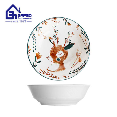 Grand bol en céramique de 7 pouces, glaçure de couleur intérieure, bols à soupe en porcelaine imprimés, vaisselle de cuisine