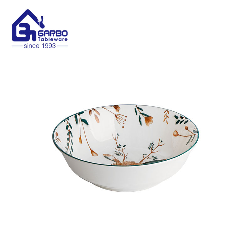 Grand bol en céramique de 7 pouces, glaçure de couleur intérieure, bols à soupe en porcelaine imprimés, vaisselle de cuisine