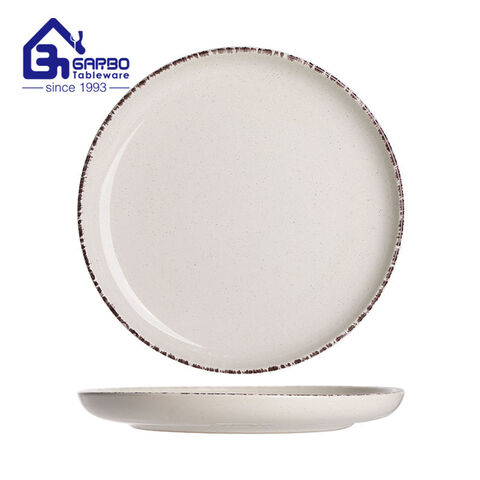 Placa plana redonda de cerâmica com borda colorida, conjunto de louça personalizada de 11 polegadas, pratos de bife
