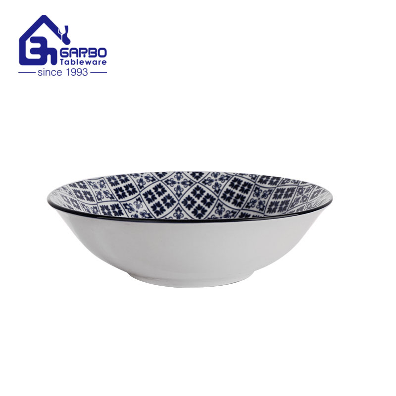 Bol de service de soupe en porcelaine bleu blanc 7 pouces par sublimation