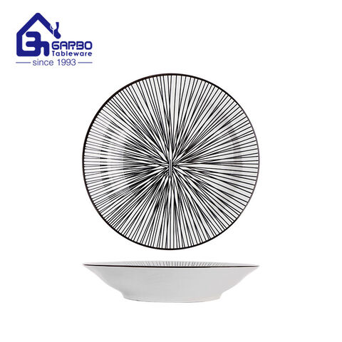 Керамическая тарелка для риса круглой формы диаметром 8.15 дюйма с индивидуальной подглазурной печатью.