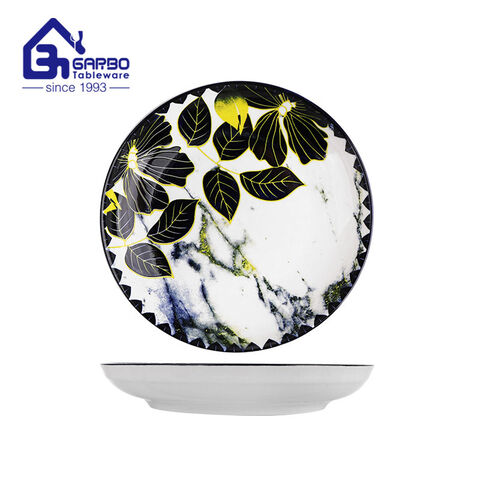 Assiette ronde en porcelaine de 207 mm avec motif imprimé citron sous glaçure à vendre