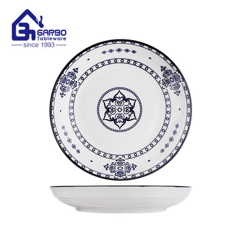 Assiette ronde en porcelaine de 207 mm avec motif imprimé citron sous glaçure à vendre