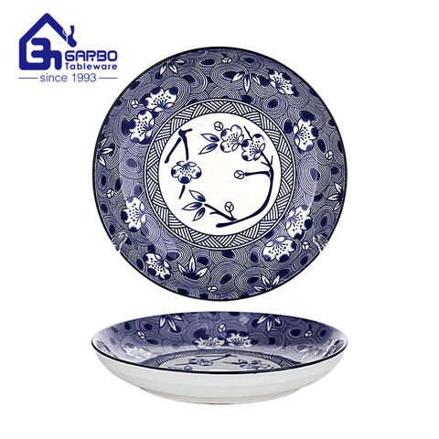 Assiette ronde en porcelaine de 207 mm avec motif imprimé citron sous glaçure à vendre