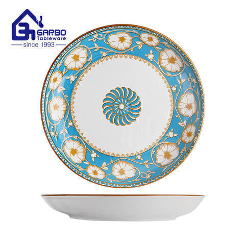 Proveedor de platos de porcelana con impresión azul de 10 pulgadas en China