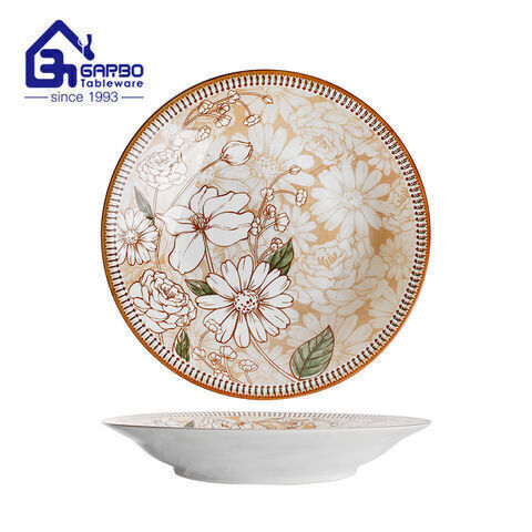 Fornecedor de prato de comida de porcelana com impressão azul de 10 polegadas na China