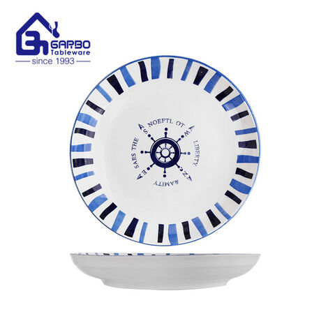 Round shaped 8.15 inch Ceramic Rice Plate Porcelain Dishes with underglazed blue design