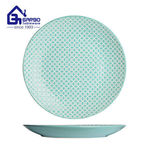 Pratos de porcelana de prato de arroz de cerâmica redondos de 8.15 polegadas com design azul sob vidrado