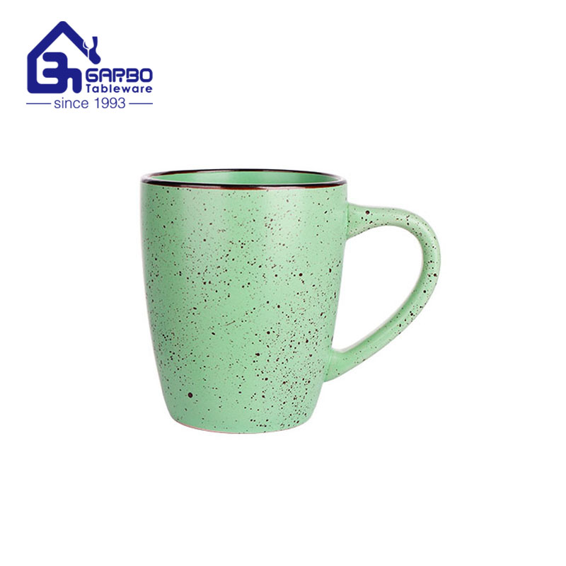 stoneware coffee mug 14oz ceramic cup green color with handle factory wholesale 