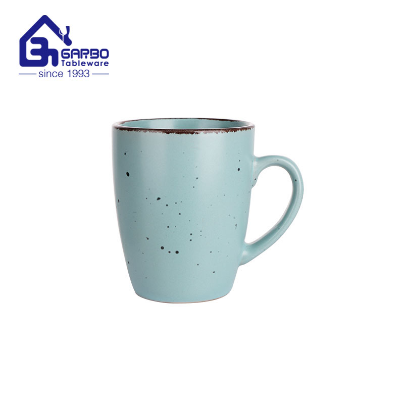 stoneware coffee mug 14oz ceramic cup green color with handle factory wholesale 