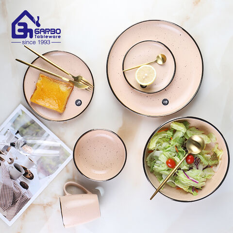مجموعه ظروف غذاخوری سرامیکی 24 عدد کاسه سنگی و لیوان قهوه بشقاب برای استفاده در هتل