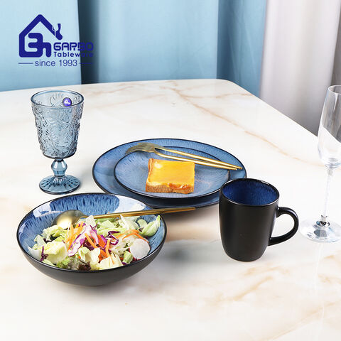 Оптовый заказ, черный, синий цвет, 16 шт., керамический набор посуды, обеденный набор