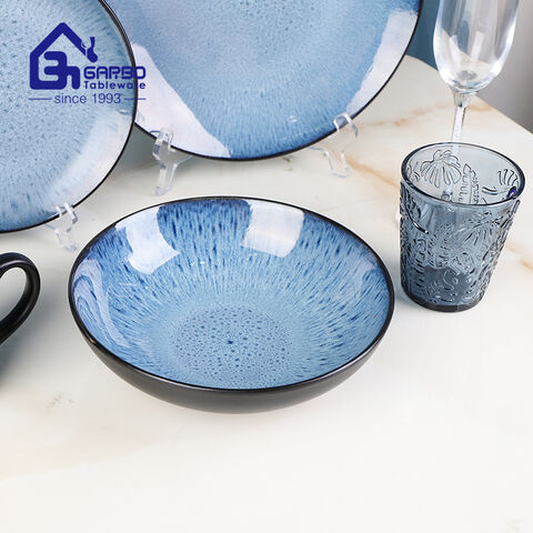 Bulk order black blue color 16pcs ceramic tableware dinner set 