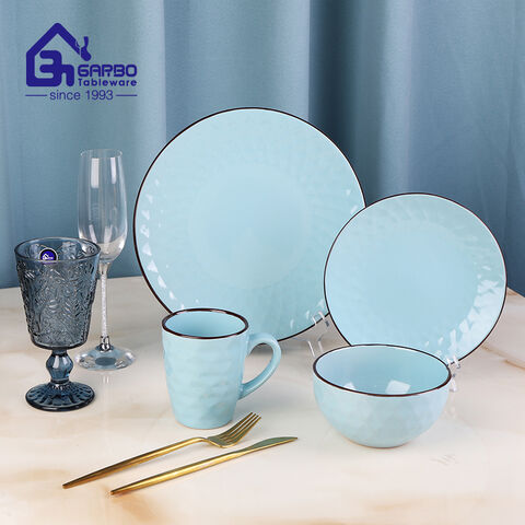 Color engraved ceramic deep plate and bowl dinner set for wedding party decorative stoneware dinnerware set