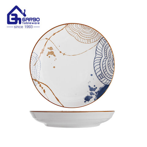 Porcelain deep food dish hotel serving dinnerware 7 inch ceramic plate with flower pattern 