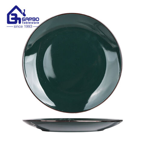 Wholesale color glazed dark green 10.5 inch serving plate ceramic stoneware 