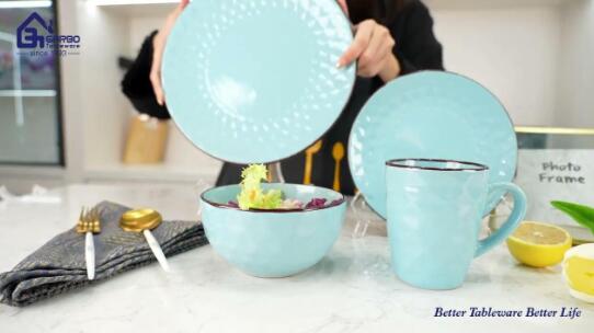 Набор столовой посуды из 16 шт., цветной глазурованной керамики
