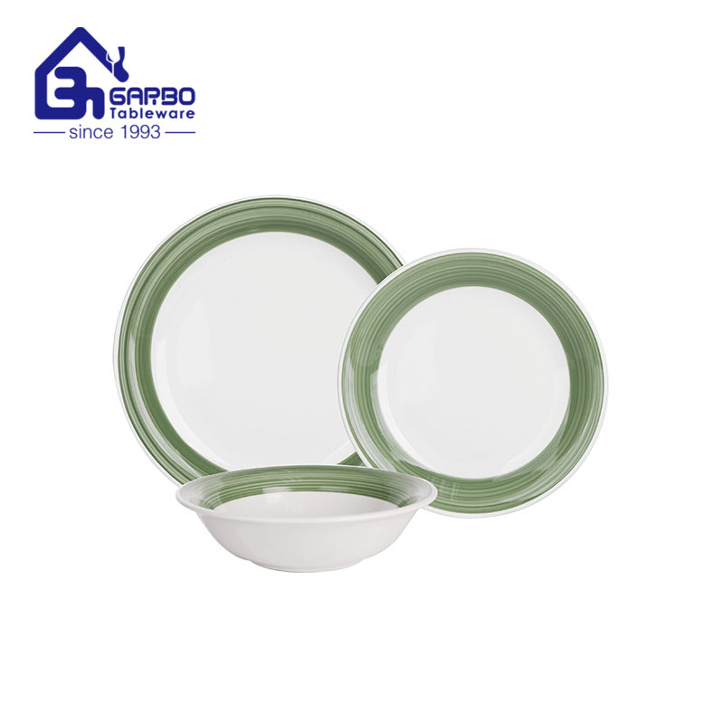 Promoção de fábrica Conjunto de jantar de cerâmica verde com 12 peças de prato e tigela de grés