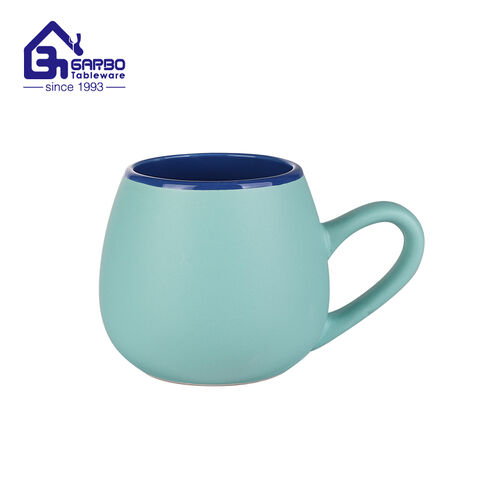 510ml stoneware mug with inner dark and outer green color factory in China
