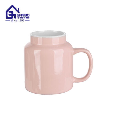 Taza de cerámica rosada al por mayor de fábrica con taza de gres de 450 ml con asa