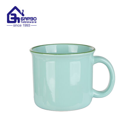 Taza de cerámica rosada al por mayor de fábrica con taza de gres de 450 ml con asa