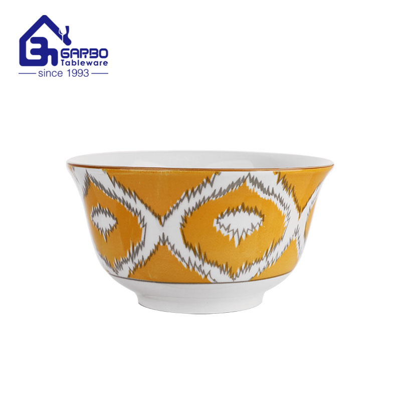 China factory yellow printed design 5.5 inch porcelain bowl for food 