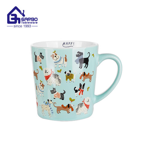 China Factory Großhandel Porzellan Kaffeetasse 45cl Druck Keramikbecher Promotion Reisebecher