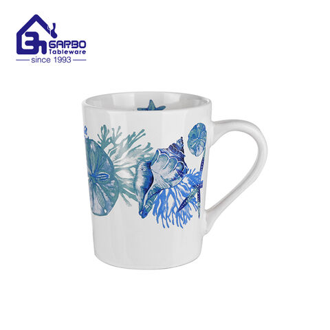 China Factory Großhandel Porzellan Kaffeetasse 45cl Druck Keramikbecher Promotion Reisebecher