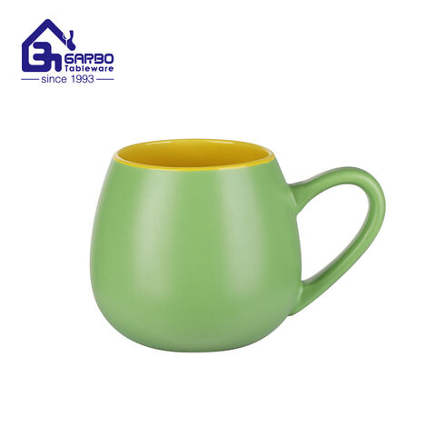 510ml green color stoneware mug with inner yellow color