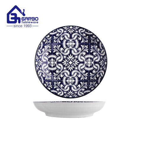 7 inch dark blue printing porcelain food plate factory from China