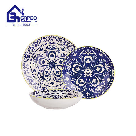 Usine en Chine vaisselle en céramique bleue classique 12 pièces ensemble pour usage de restaurant à domicile
