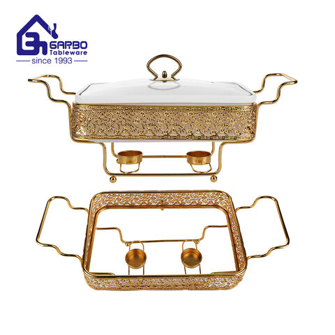 1800-ml-Porzellan-Speisenwärmer-Chaffing-Dish mit goldenem Gestell aus China