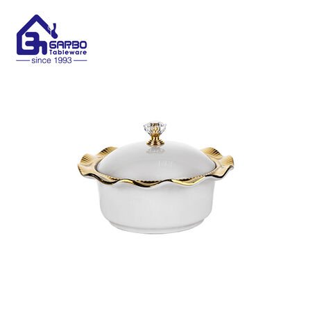 High end 5inch porcelain serving bowl with electroplating edge