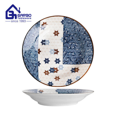 Plato de sopa personalizado de porcelana de 9 pulgadas, plato de cerámica con impresión negra, mercado de Europa