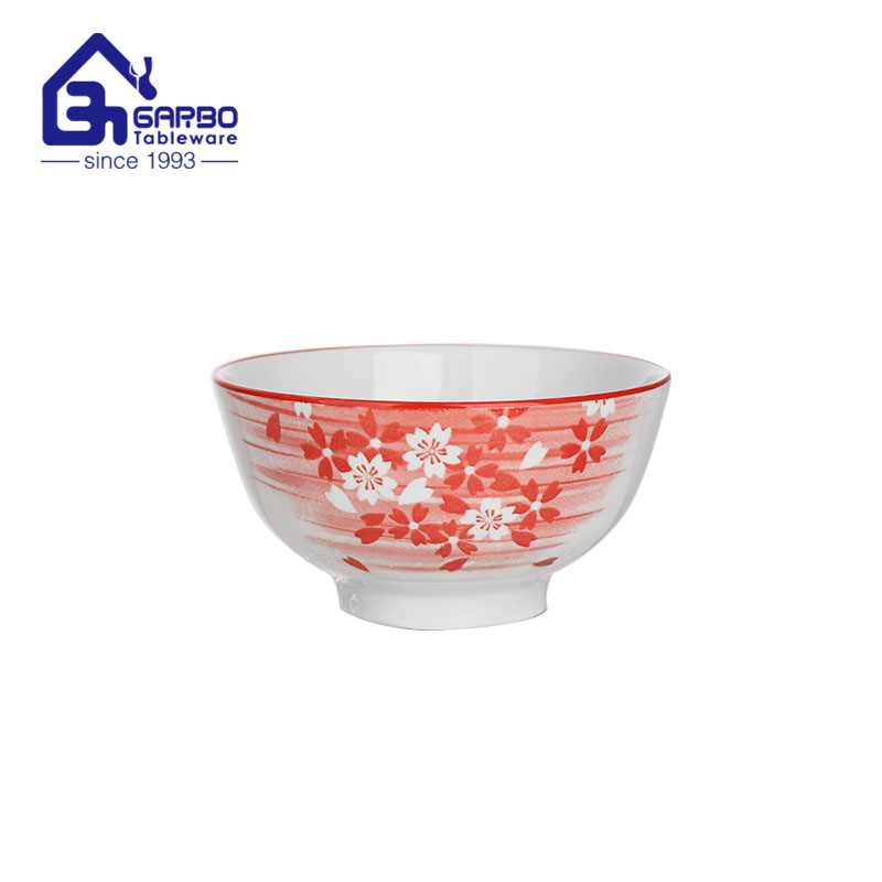 Venda al por mayor el cuenco de arroz de la porcelana del vajilla con el diseño de la cereza 6 pulgadas de cuenco de sopa de cerámica