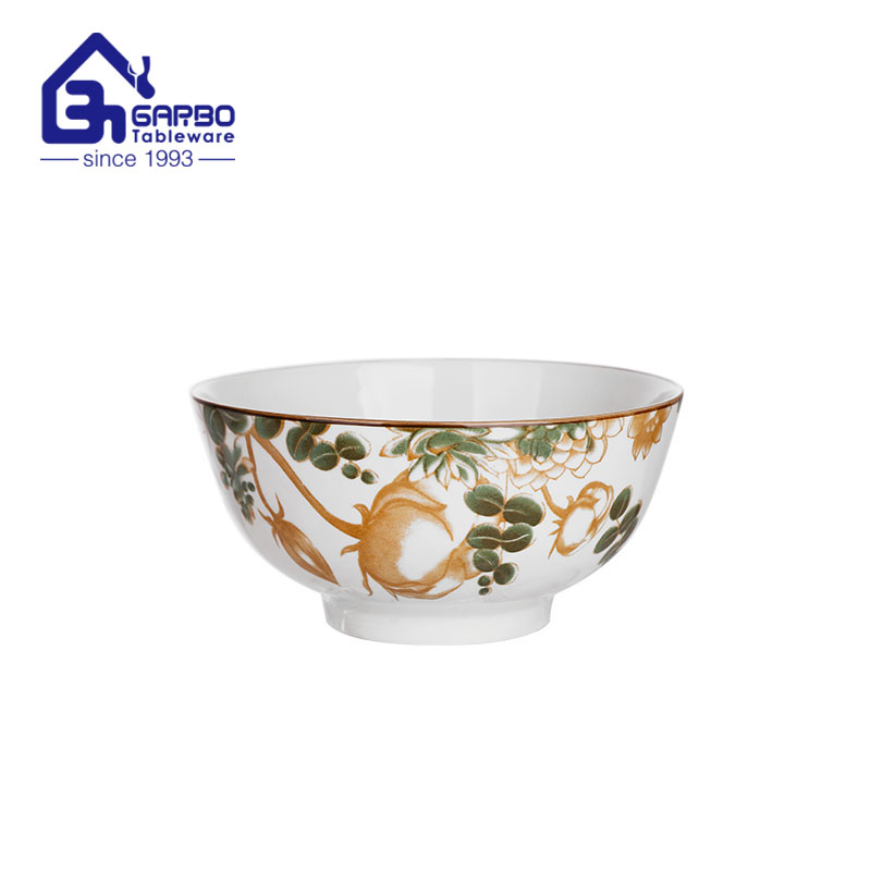Wholesale tableware Porcelain rice bowl with cherry design 6 inches ceramic soup bowl 