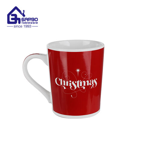 wholesale online stoneware coffee mug with a handle Hand painted red rim 330ml ceramic mugs