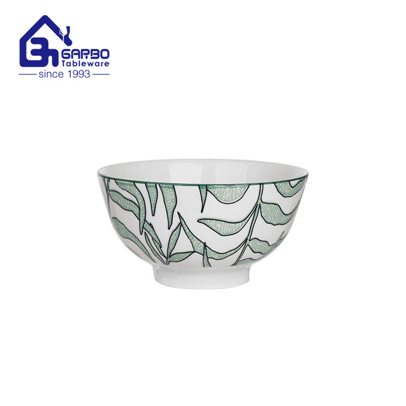 320ml factory direct supply porcelain rice bowl with customized underglazed plant decal for sale