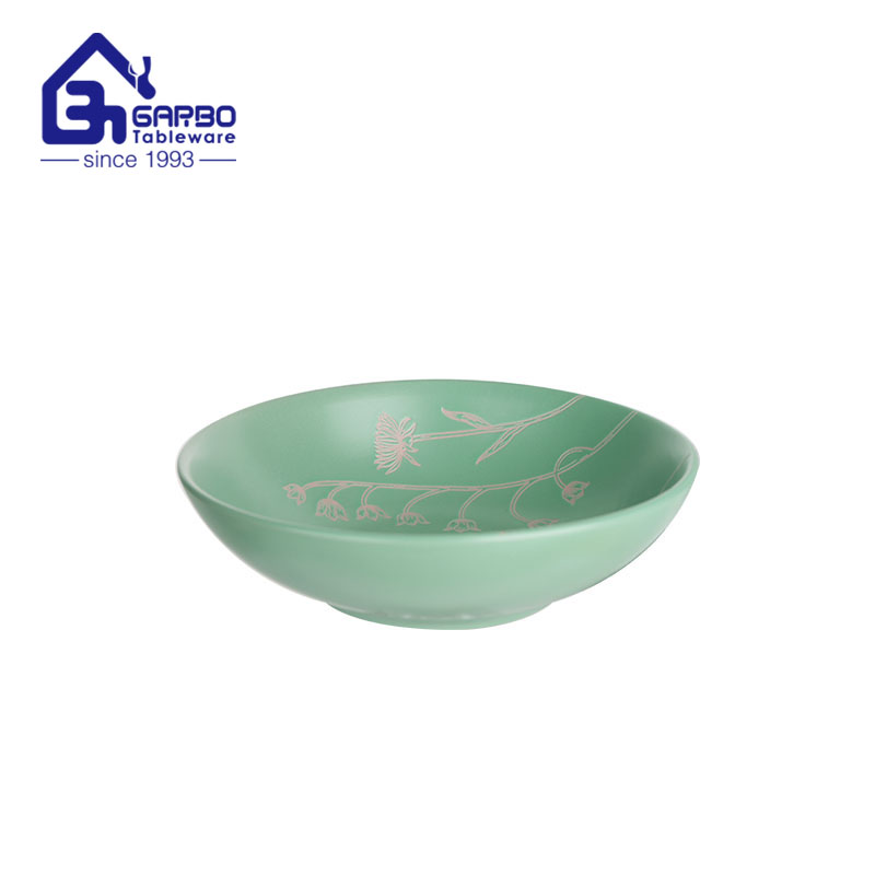 8.2 inch light green marble color glazed stoneware bowl factory in China