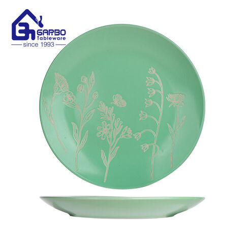 10.6 インチのライト グリーン色釉陶器ディナー プレート中国工場