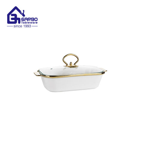 260mm oval shaped porcelain casseroles golden ceramic bowl set with handle